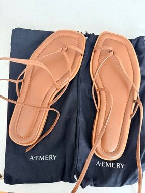 A.Emery Tan Lace-Up Flat Sandals